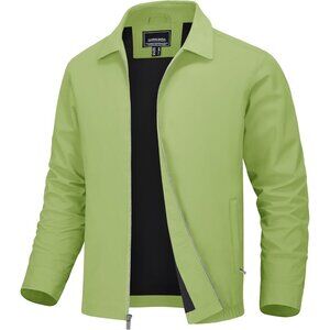 Men's Stylish Jackets Coat Gray Olive Green Lightweight Casual Zip Pockets Golf